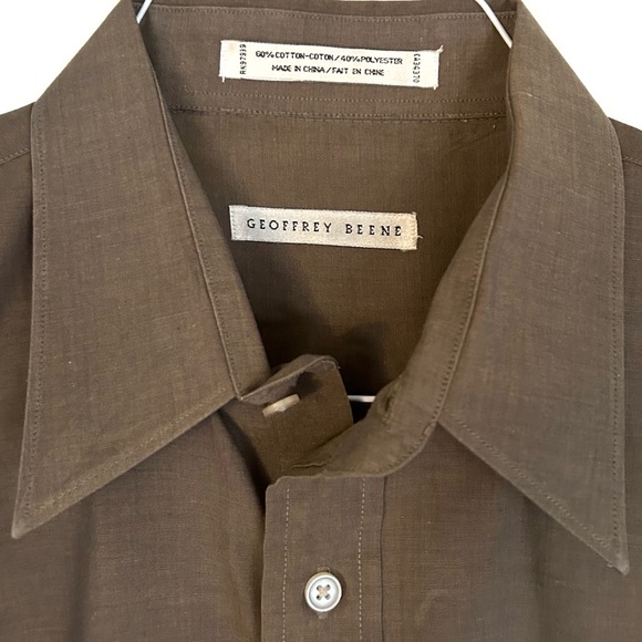 Geoffrey Beene Men’s Taupe Button Down Dress Shirt Collared Pocket Size 34 17” - Picture 4 of 10